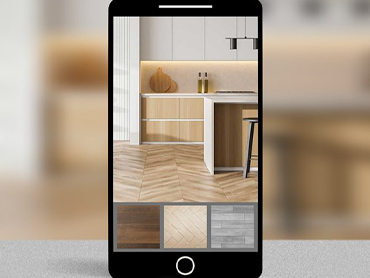 A mobile device visualizing a floor in the Roomvo Visualizer