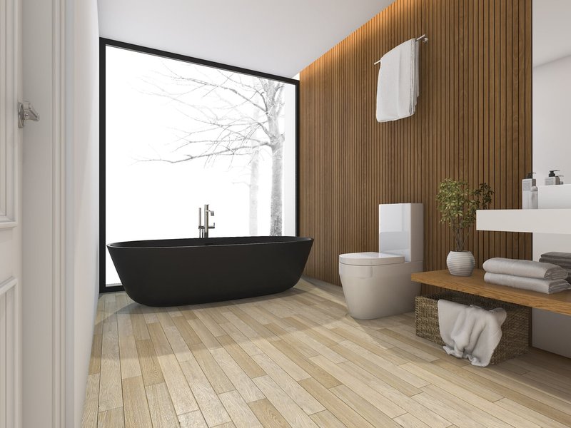 Bathroom with luxury vinyl wood look flooring